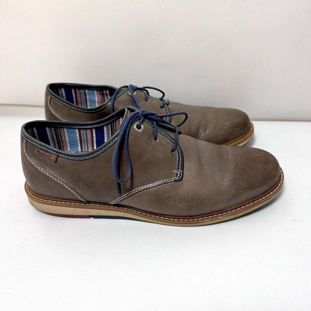 Pikolinos Oxfords Berna Gray Leather Plain Toe Lace Up Casual Office Dre…